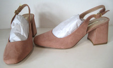 Brand New Pink Faux Suede Sling Back Shoes, Size 6, By Primark, 3" Block Heel.