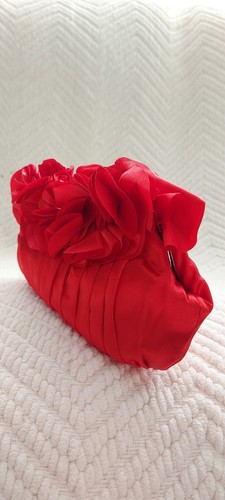 Red satin clutch - satin, bag