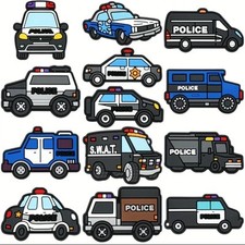13pcs/set, plastic, police car series plastic shoe charms, various car models...