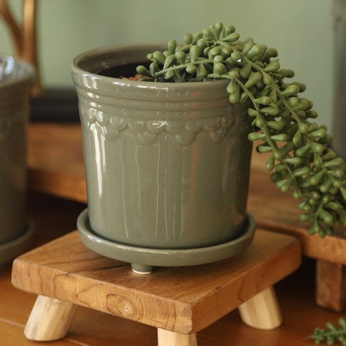 Ceramic sage green - plant, pot