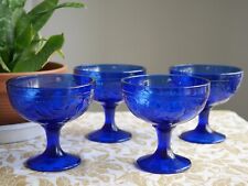 4 x Vintage French Luminarc Cobalt Blue Glass Sundae Dessert Stemmed Bowls 1970s