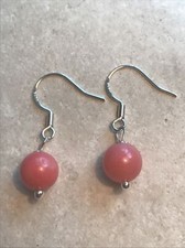 Genuine Pink Coral Gemstone Earrings - 925 Sterling Silver - Gift Bag - Free P&P