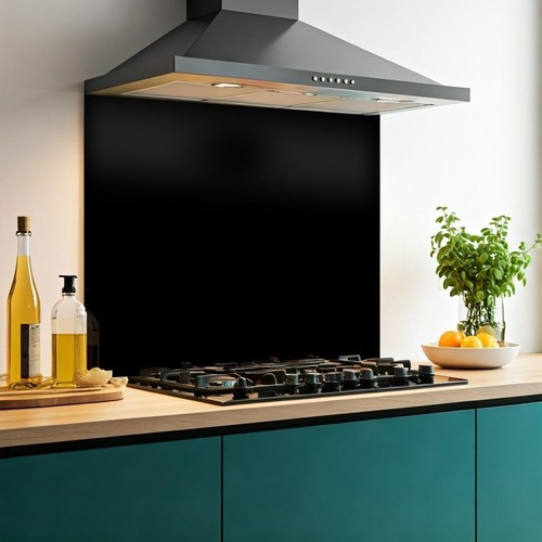 Black glass kitchen splashback - kitchen,