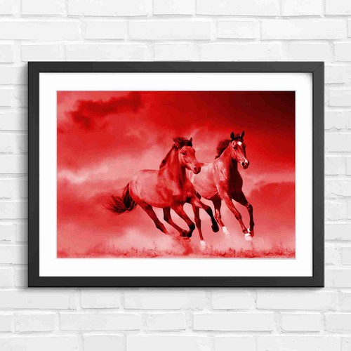 Running horses field red - running,
