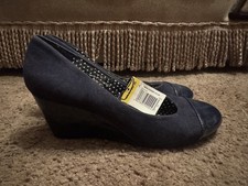 Matalan navy patent and faux suede WEDGE SHOES SIZE 6 BNWT