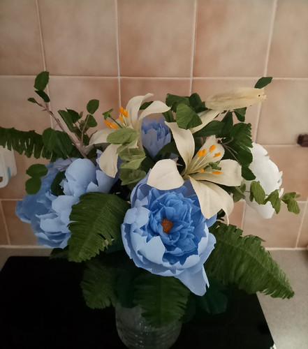 Baby blue and pale - , peony