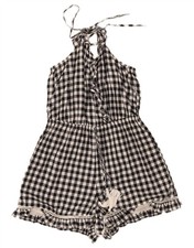 LIPSY Womens Halter Ruffle Playsuit UK 12 Medium  Black Check Cotton EI08