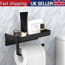 Black 2 in 1 Toilet Roll Holder with Shelf Wall Mounted or Self Adhesive