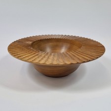 Turned Wood Bowl Sunburst Style Signed "TW" 20.5cm