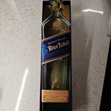 blue label empty bottle 