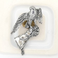 Vintage Pewter Falconry Pin Bird of Prey Badge AR Brown Pewter England