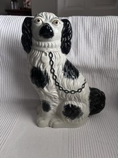 Large Vintage Staffordshire Spaniel Dog Figure - 12" Wally Dog - Black & White