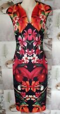 Ted Baker Bismii Tropical Toucan Bird Red Bodycon Midi Dress Size 1 UK 8