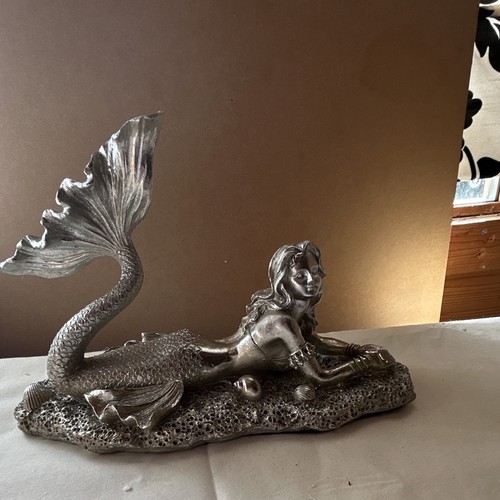 Silver mermaid resin figurine - silver,