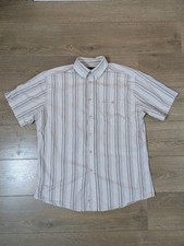 Lee Cooper Striped Shirt Men's Large Button Down Comfort Tan White Short Sleeve