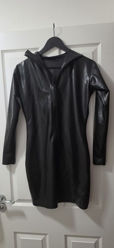 Black latex dress high neck - black,