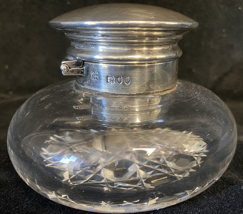 Silver cut glass inkwell - silver,