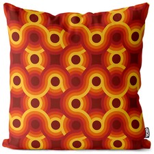 Vintage Pattern Wave Retro Orange Cushion Cover 60s Vintage Wallpaper Geometric R