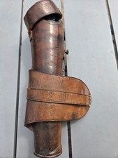 Beautiful vintage glass 9" HUNTING saddle Flask in fitted Leather case 