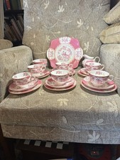 A Stunning Antique Minton Cockatrice Pink 21 piece teaset immaculate set ￼