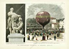 Montgolfier hot air balloon flight centenary Victorian newspaper 1883 art poster