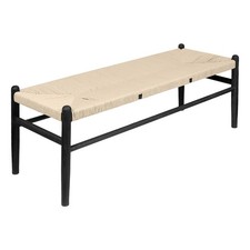 1x Wooden Wishbone Dining Bench Black/Natural Long Solid Wood Kitchen Seat