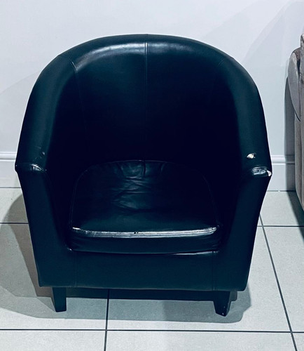Black faux leather tub chair - leather,