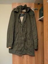 SUPERDRY THE WINDCHEATER ladies khaki green fleece lined parka coat size M