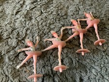 4 Fabulous Vintage Plastic Ballerina Cake Topper Silver Dress Retro Kitsch