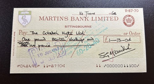 1968 martins bank used - bank, cheque