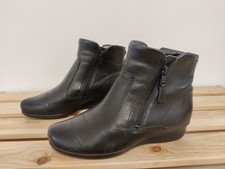 ECCO BLACK ANKLE BOOTS UK 5 EU 38 LEATHER LOW WEDGE SIDE ZIPS WOMENS CASUAL