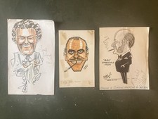 Three Mickey Durling Original Caricatures To Include Terry Thomas 1960s 1970s