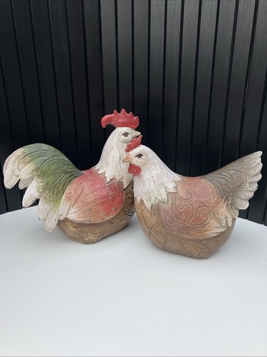 Resin painted cockerel hen - resin, &
