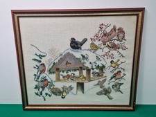Framed Embroidered Winter Bird
