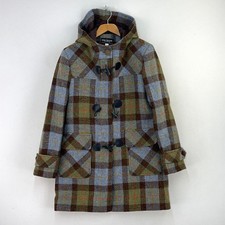 Eliz Scott Harris Tweed Duffle Coat Womens 12 Green Blue Tartan Toggle Jacket