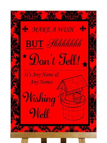 Red black damask wishing - wishing, well