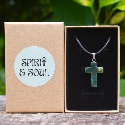 Moss agate crystal cross - agate,