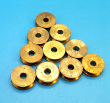 Ten Meccano 0.5 inch pulleys without boss, part 23b, bulk pack.