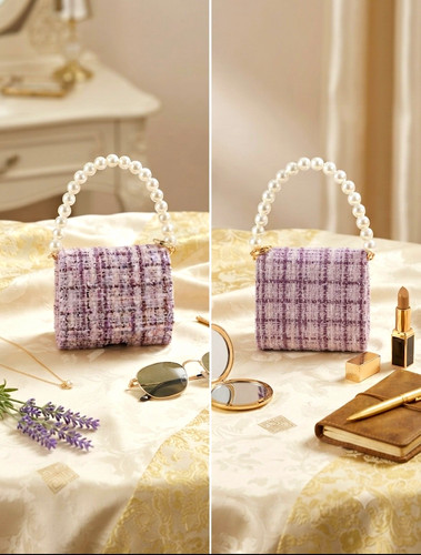 Purple white plaid tweed mini - purple,