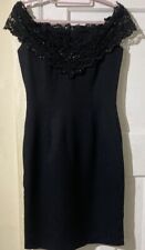 John Charles Evening Dress Vintage 80s Black Sequin Off Shoulder UK 10/12