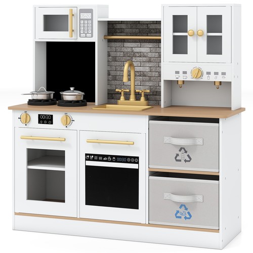 Wooden play kitchen - kitchen, stove