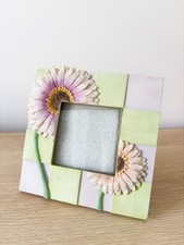 Purple Green 3D Floral Checkered Square Picture Frame Resin 3.5x3.5inch