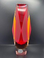 Vintage Murano Summerso Faceted 8” Red Glass Vase
