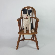 Vintage Border Collie Dog In Wooden Armchair Ornament Resin 