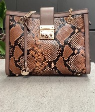 Faux Leather Snake Print Double Chain Handled Shoulder Bag,  L Credi