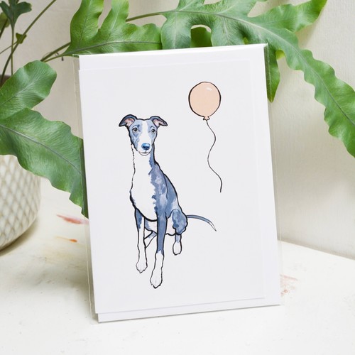 Blue whippet birthday - blue, card