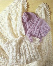 Baby Lace Shawl Coat Headband DK 4ply Knitting Pattern 14-18" premature size 214