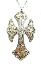 Antique 1882 Adie & Lovekin Ornate ST. Silver Engraved Cross Pendant 8.7g