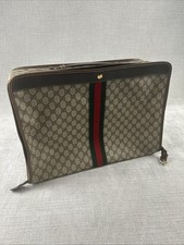 Vintage Gucci GG Supreme Monogram Travel Bag Suitcase Web Stripe Brown Canvas