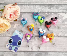 Disney Balloon Minnie Mickey Toy story Stitch reel Badge Retractable clip badge